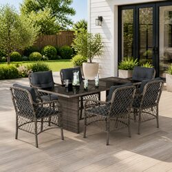 Garden Dining Set 7 Piece Outdoor Furniture Table Chairs Cushions Grey
