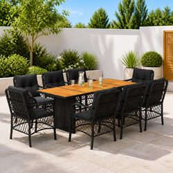 9-Piece Garden Dining Set Specifications: Black Poly Rattan