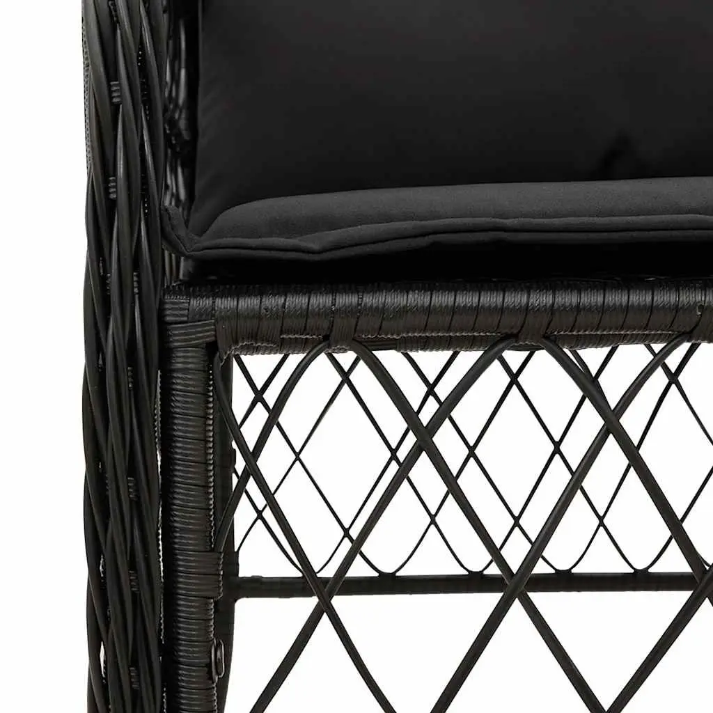 Outdoor Garden Dining Set 9 Piece Black Poly Rattan Furniture with Cushions