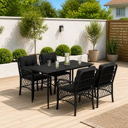 Specifications of 5-Piece Outdoor Dining Set: Black Rattan