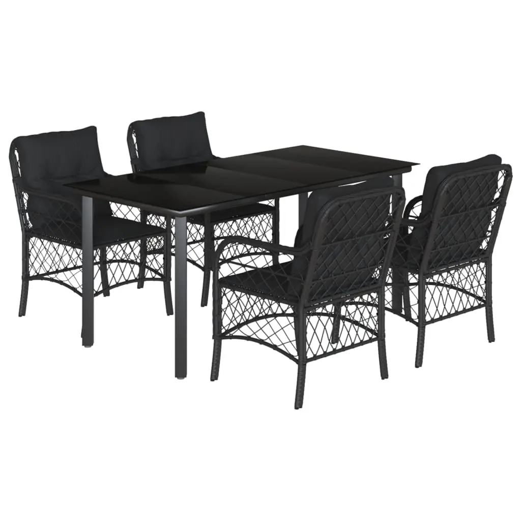 Garden Dining Set 5 Piece Outdoor Furniture Black Poly Rattan with Cushions