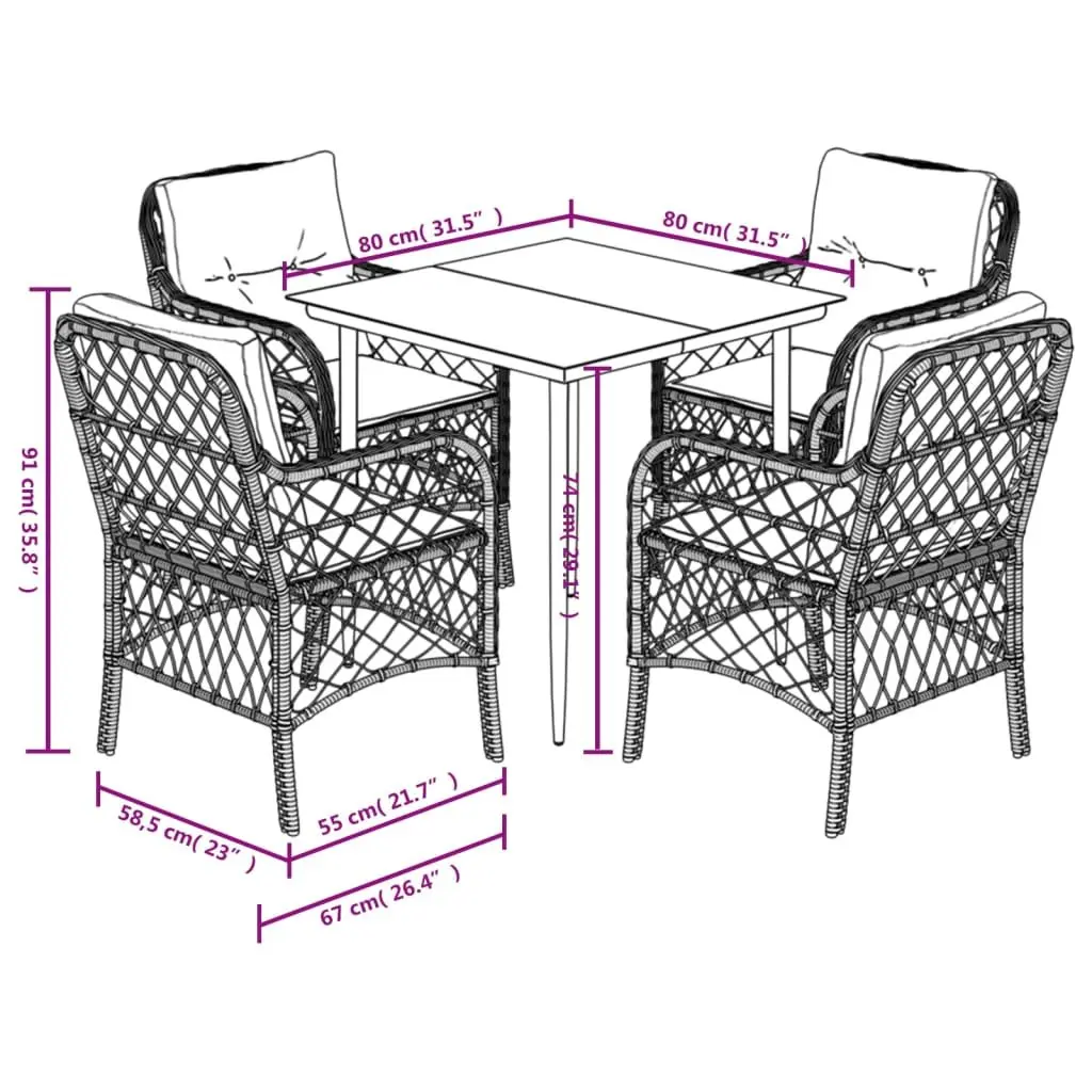 Garden Dining Set 5 Piece Outdoor Patio Furniture Grey Rattan Table Chairs