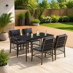 5 Piece Outdoor Patio Dining Set - Grey Cushions Included