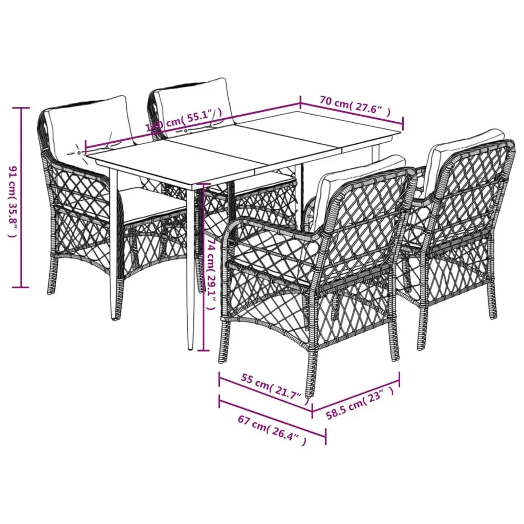 Garden Dining Set Outdoor Patio Furniture 5 Piece Grey
