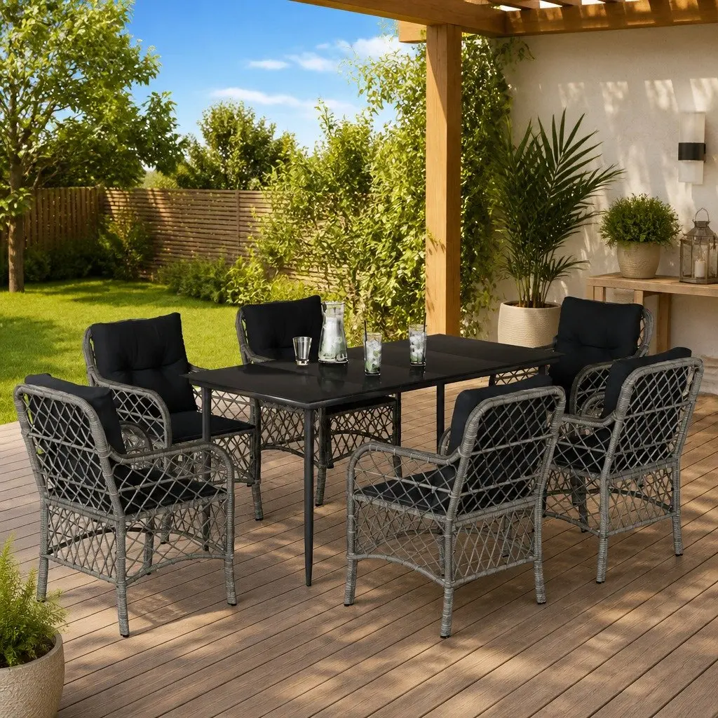 7 Piece Garden Dining Set Outdoor Patio Furniture Table Chairs with Cushions Grey