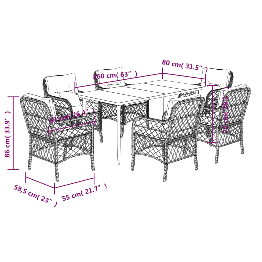 7 Piece Garden Dining Set Outdoor Patio Furniture Table Chairs with Cushions Grey