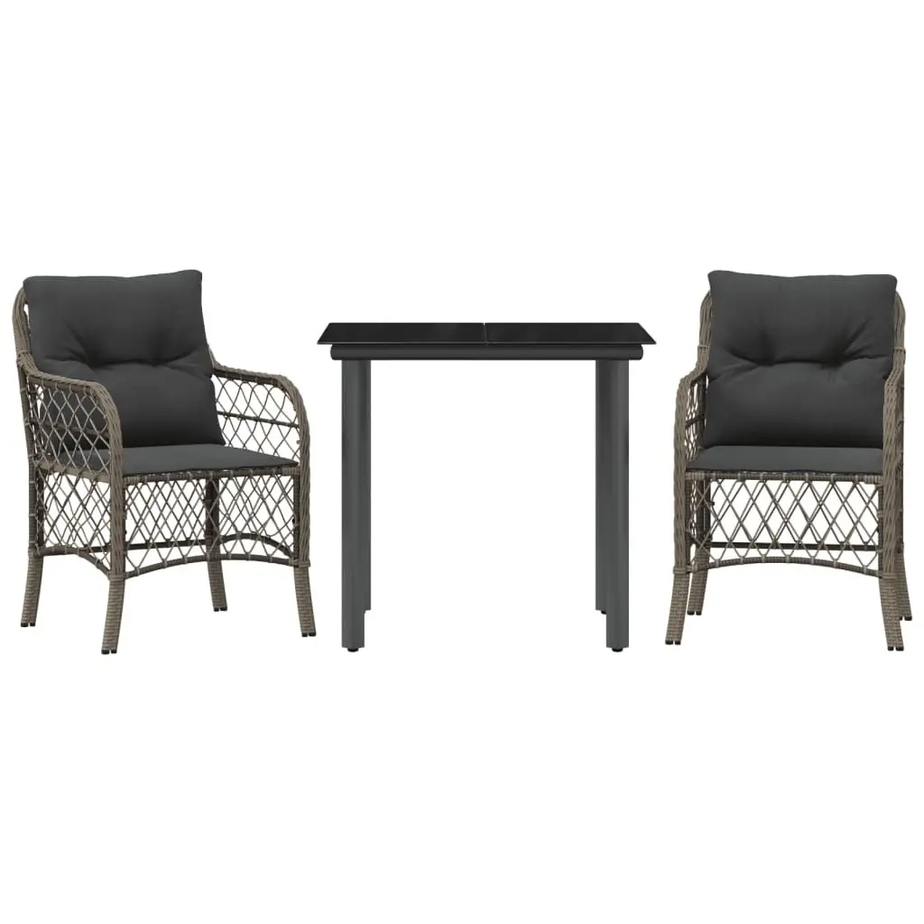 Outdoor Bistro Set 3 Piece Garden Patio Furniture Grey Poly Rattan with Cushions