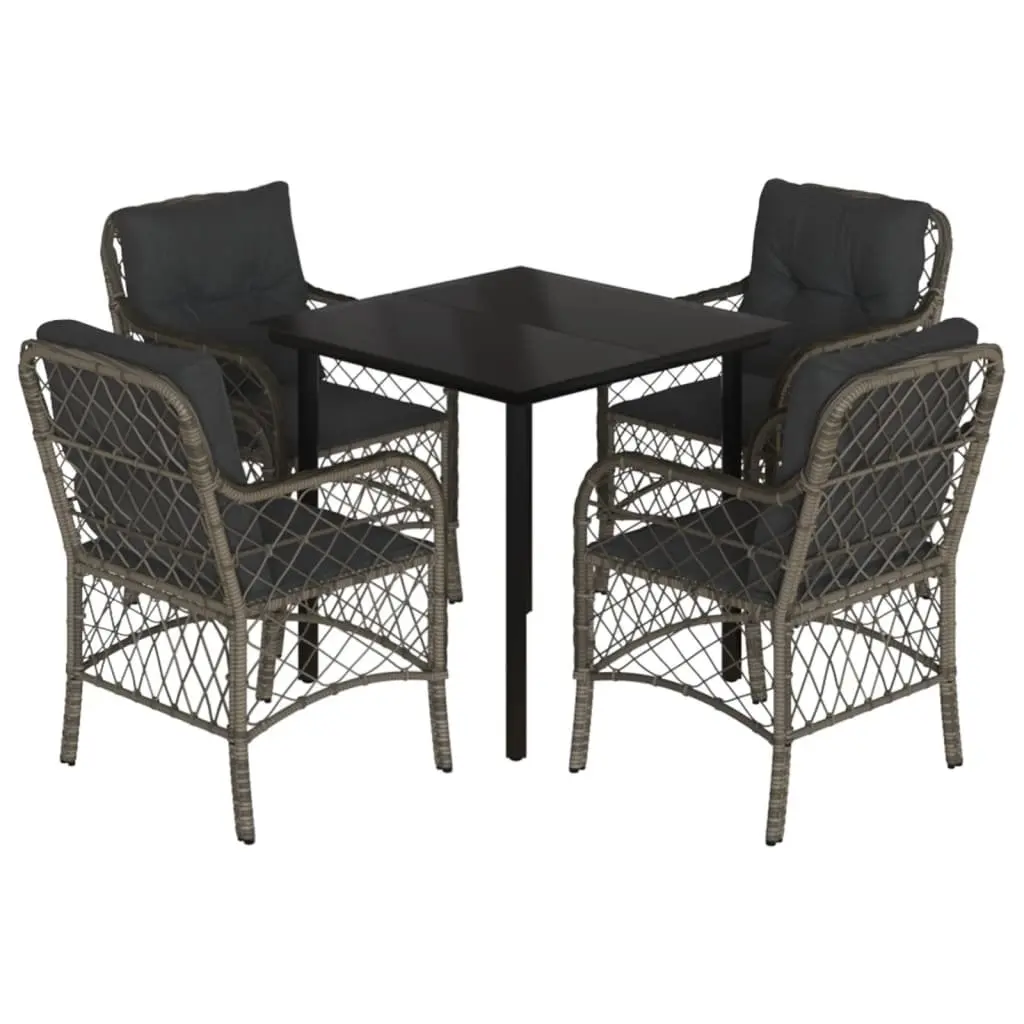 5 Piece Outdoor Garden Dining Set for Patio Grey Poly Rattan Furniture