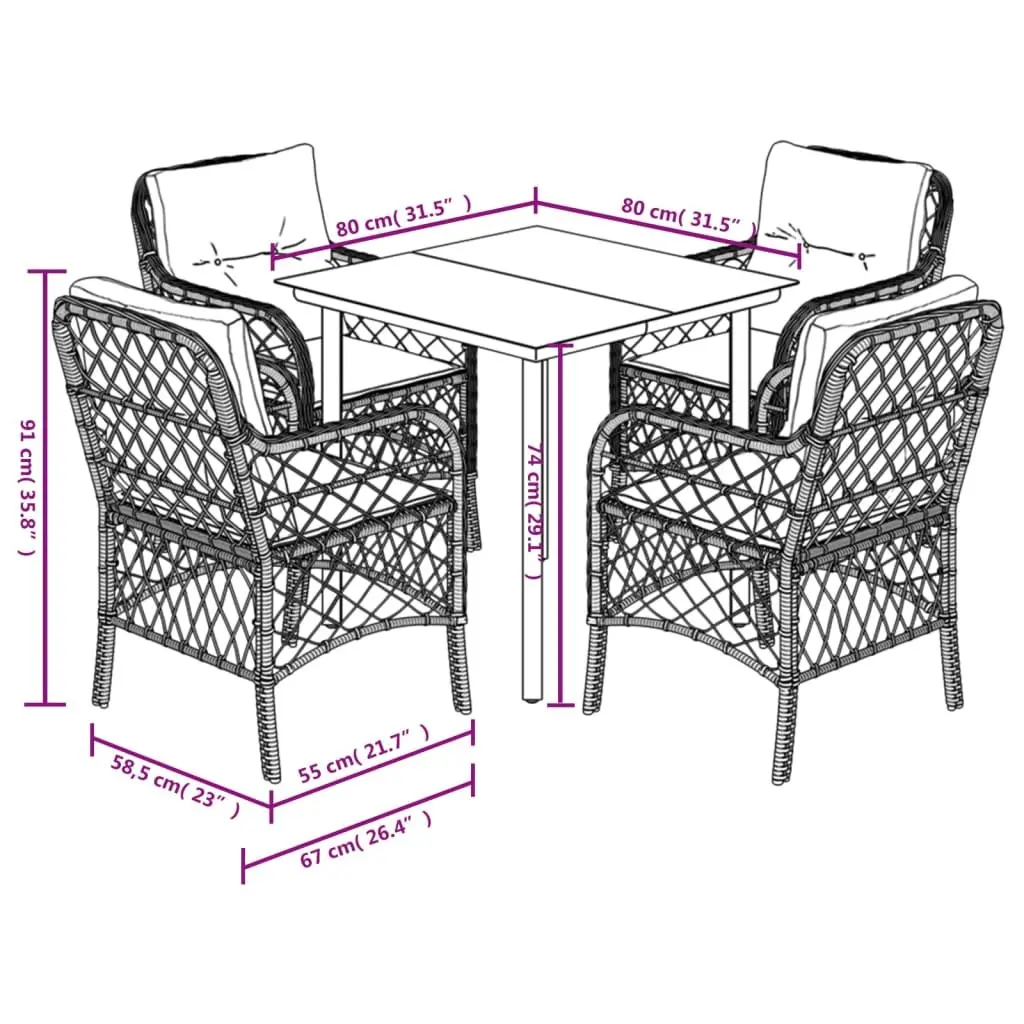 5 Piece Outdoor Garden Dining Set for Patio Grey Poly Rattan Furniture