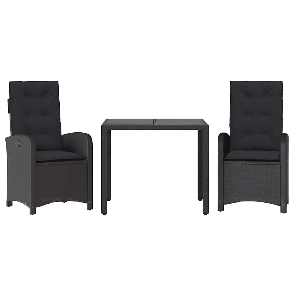 3 Piece Garden Dining Set Outdoor Use Black PE Rattan with Cushions