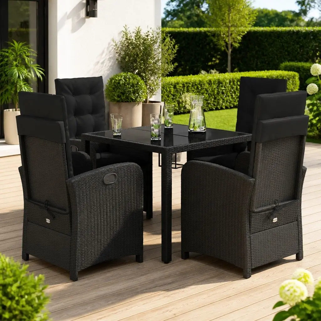 Garden Dining Set Outdoor Patio Furniture 5 Piece Black