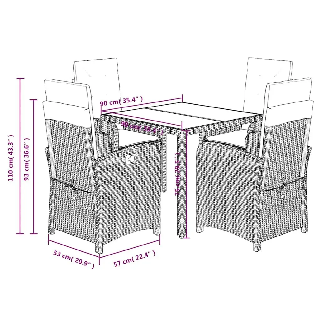 Garden Dining Set Outdoor Patio Furniture 5 Piece Black