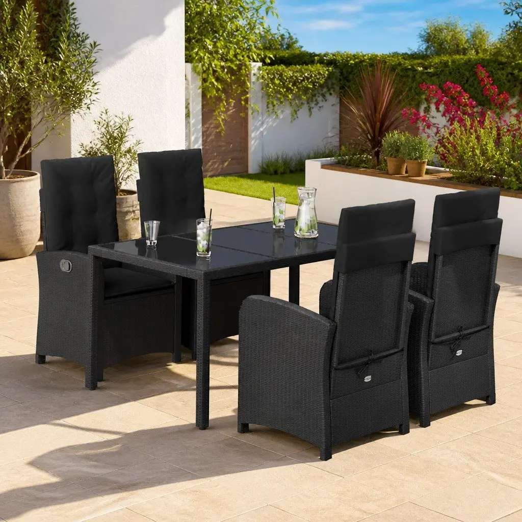 5 Piece Outdoor Dining Set Patio Garden Furniture Black Poly Rattan Chairs Table