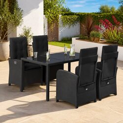5 Piece Outdoor Dining Set Black Poly Rattan Chairs Table Patio Furniture