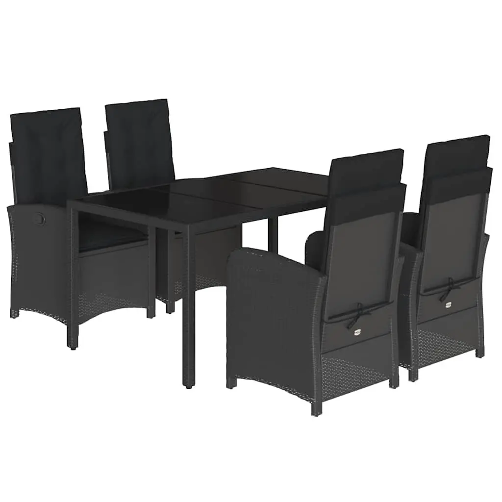 5 Piece Outdoor Dining Set Patio Garden Furniture Black Poly Rattan Chairs Table