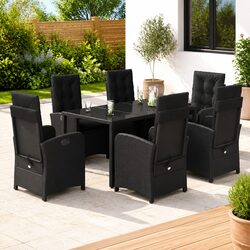 Garden Dining Set 7 Piece Outdoor Furniture Black Poly Rattan Chairs Table