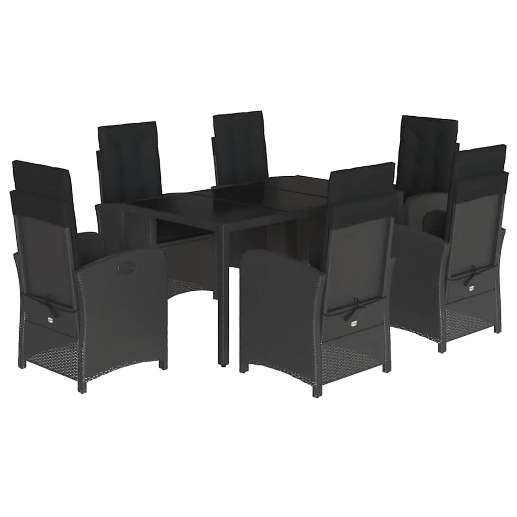 Garden Dining Set Outdoor Use 7 Piece Black Poly Rattan Chairs Table