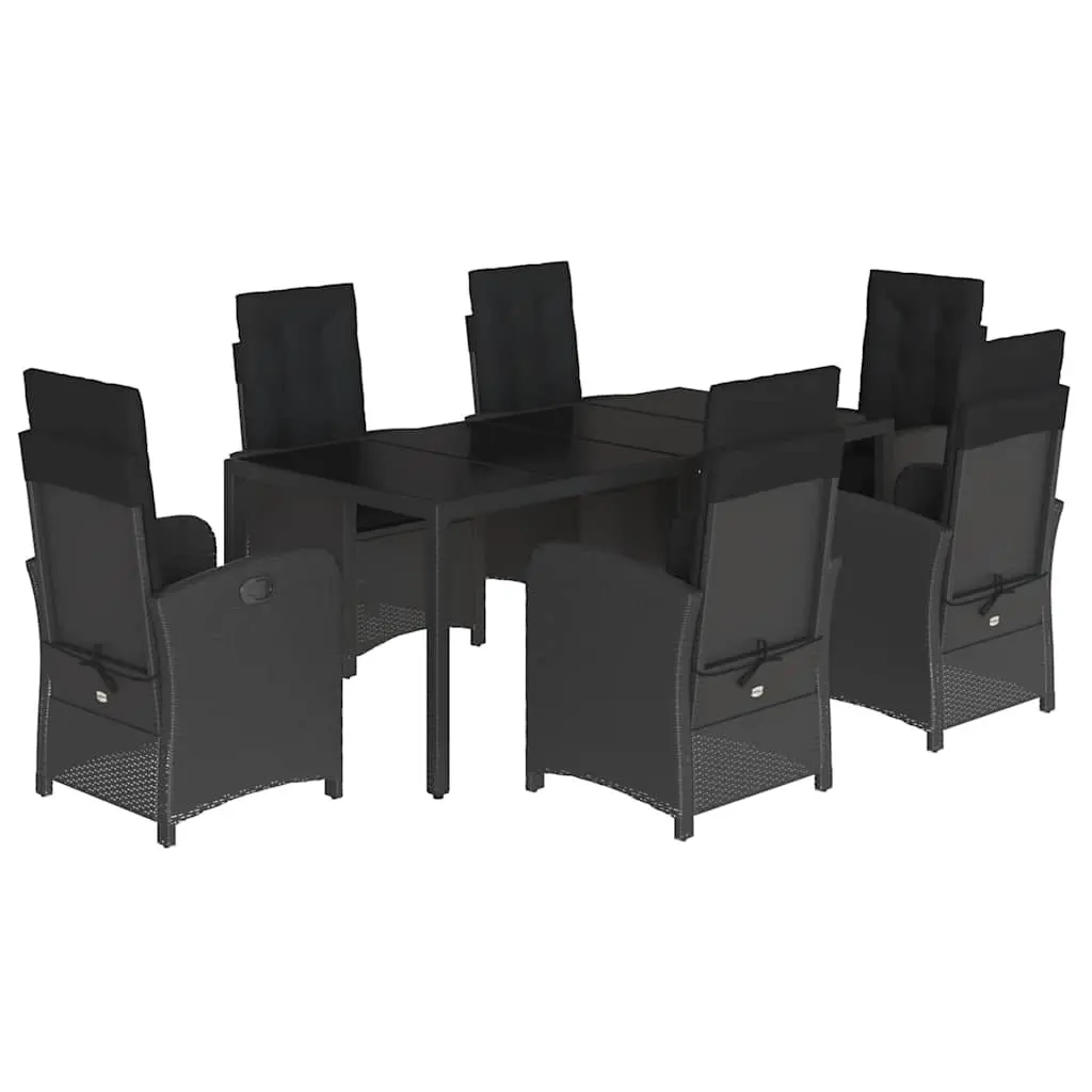 7 Piece Garden Dining Set Outdoor Use Black Poly Rattan
