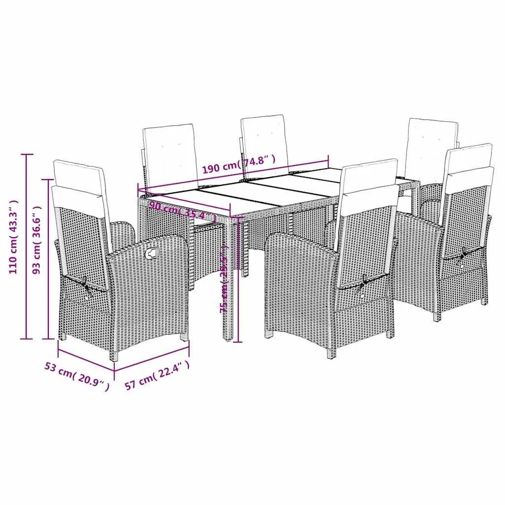 7 Piece Garden Dining Set Outdoor Use Black Poly Rattan