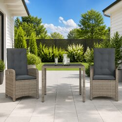 3 Piece Garden Dining Set - Grey PE Rattan & Glass