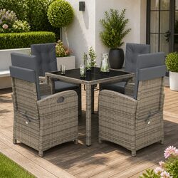 5-Piece Outdoor Dining Set: Grey Poly Rattan Chairs & Table