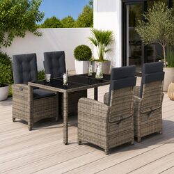 Garden Dining Set 5 Piece Outdoor Furniture Grey Poly Rattan Adjustable Backrest