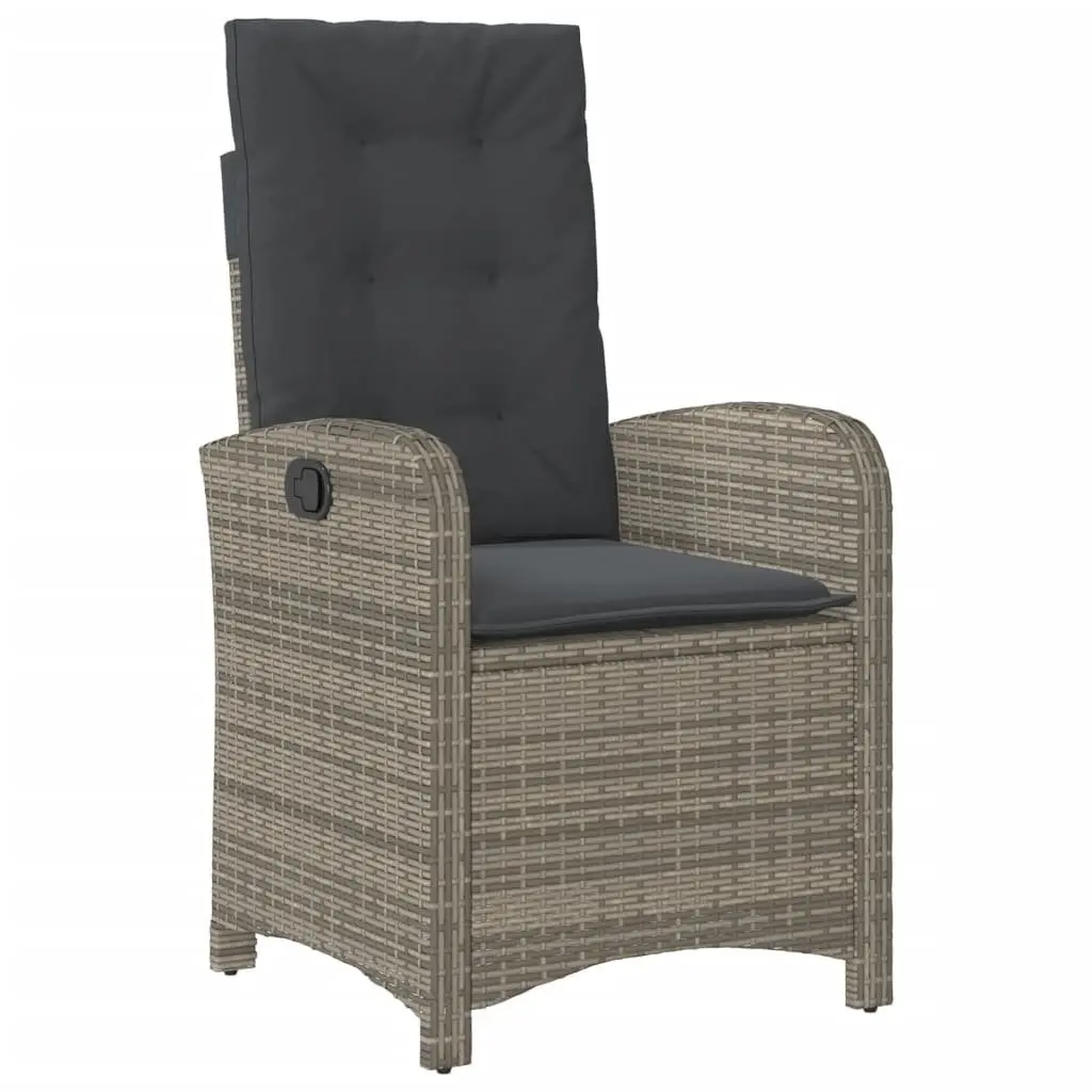 Outdoor Furniture Set 5 Piece Grey Poly Rattan Dining with Adjustable Backrests and Cushions for Garden Patio
