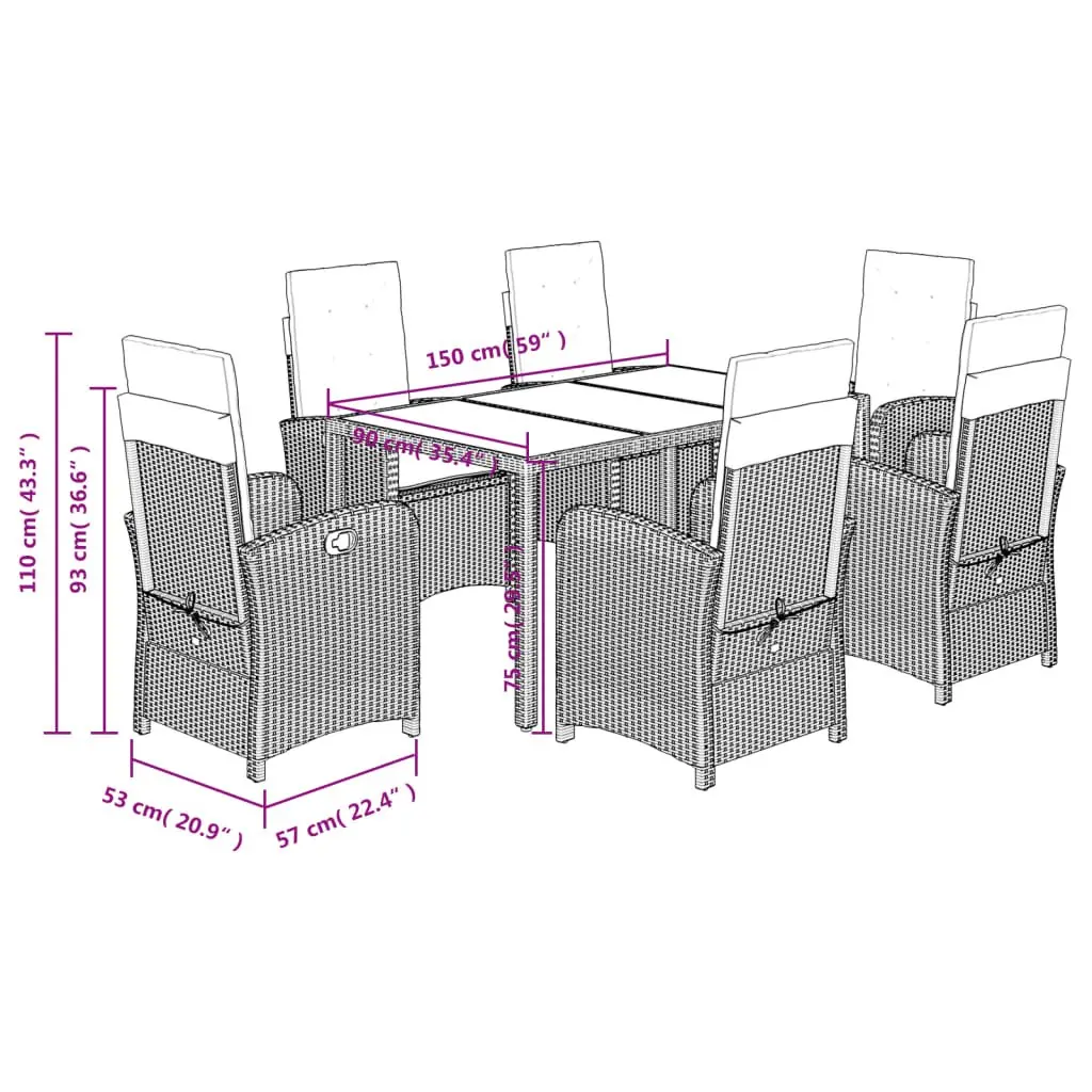 7 Piece Outdoor Dining Set Grey Poly Rattan Patio Garden Furniture Table Chairs