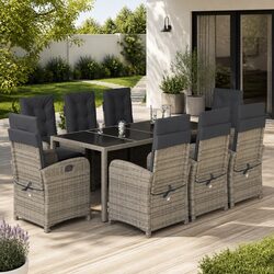 9 Piece Outdoor Patio Furniture Set with Cushions - Grey
