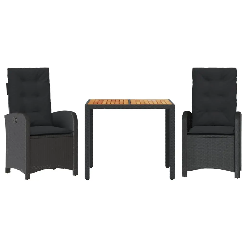 3 Piece Outdoor Dining Set for Garden Patio Black Poly Rattan Furniture Table Chairs