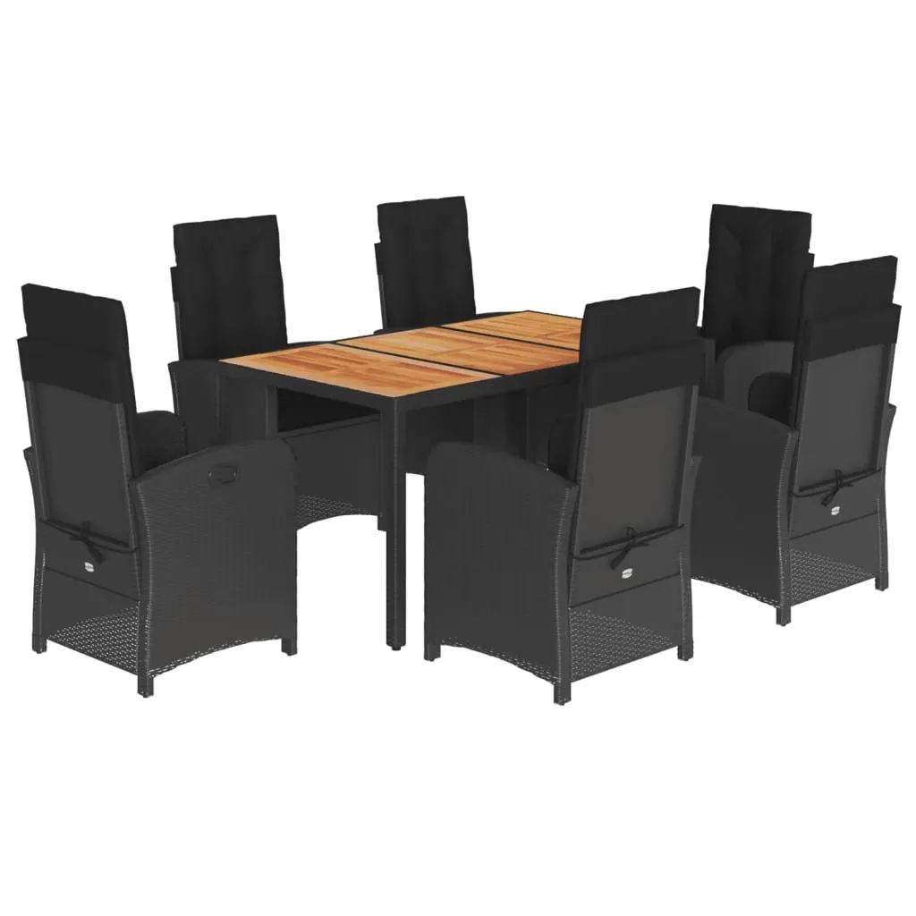 7 Piece Garden Dining Set Outdoor Furniture Black PE Rattan Table Chairs