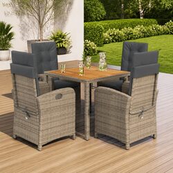 5-Piece Garden Dining Set with Cushions and Glass Top