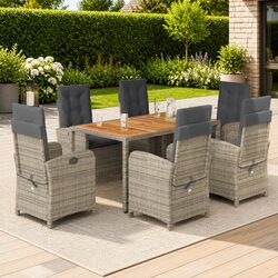 7 Piece Garden Dining Set Grey Poly Rattan Outdoor Furniture Patio Table Chairs