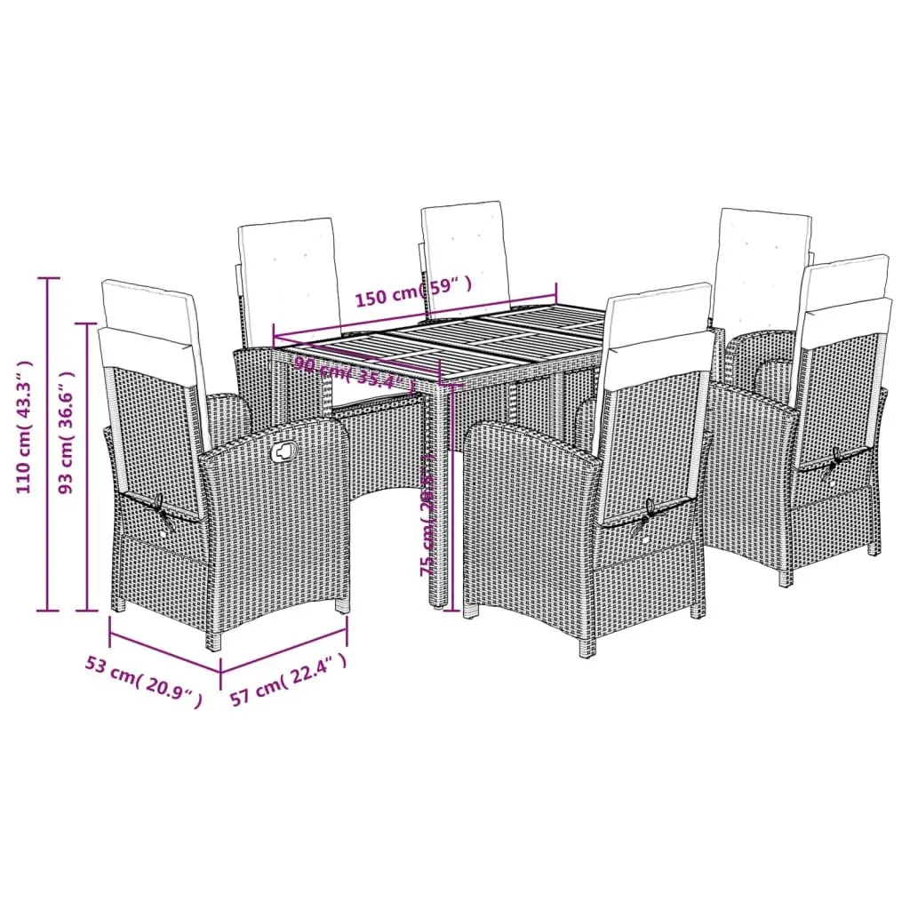 7 Piece Garden Dining Set Grey Poly Rattan Outdoor Furniture Patio Table Chairs