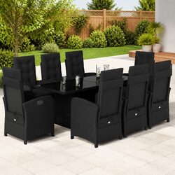 9 Piece Outdoor Dining Set: Black Rattan Table and Chairs
