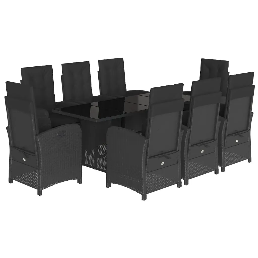 Outdoor Dining Set 9 Piece Garden Furniture Black Poly Rattan Table Chairs