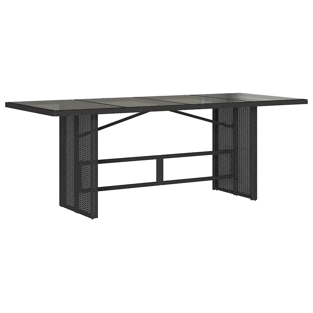 9 Piece Black Poly Rattan Garden Dining Set with Cushions and Tempered Glass Tabletop for Outdoor Use