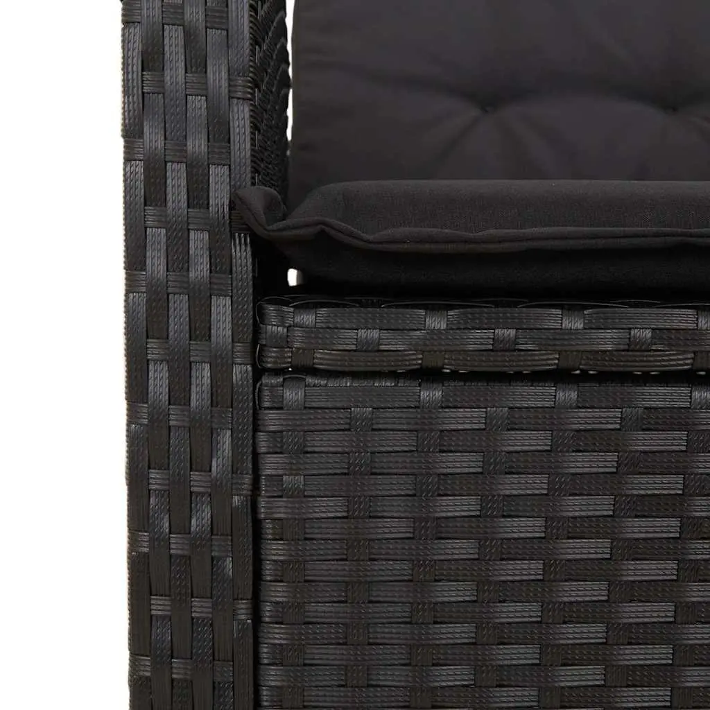 9 Piece Black Poly Rattan Garden Dining Set with Cushions and Tempered Glass Tabletop for Outdoor Use
