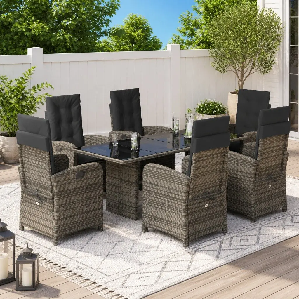 Garden Dining Set Outdoor Use 7 Piece Grey Poly Rattan with Cushions