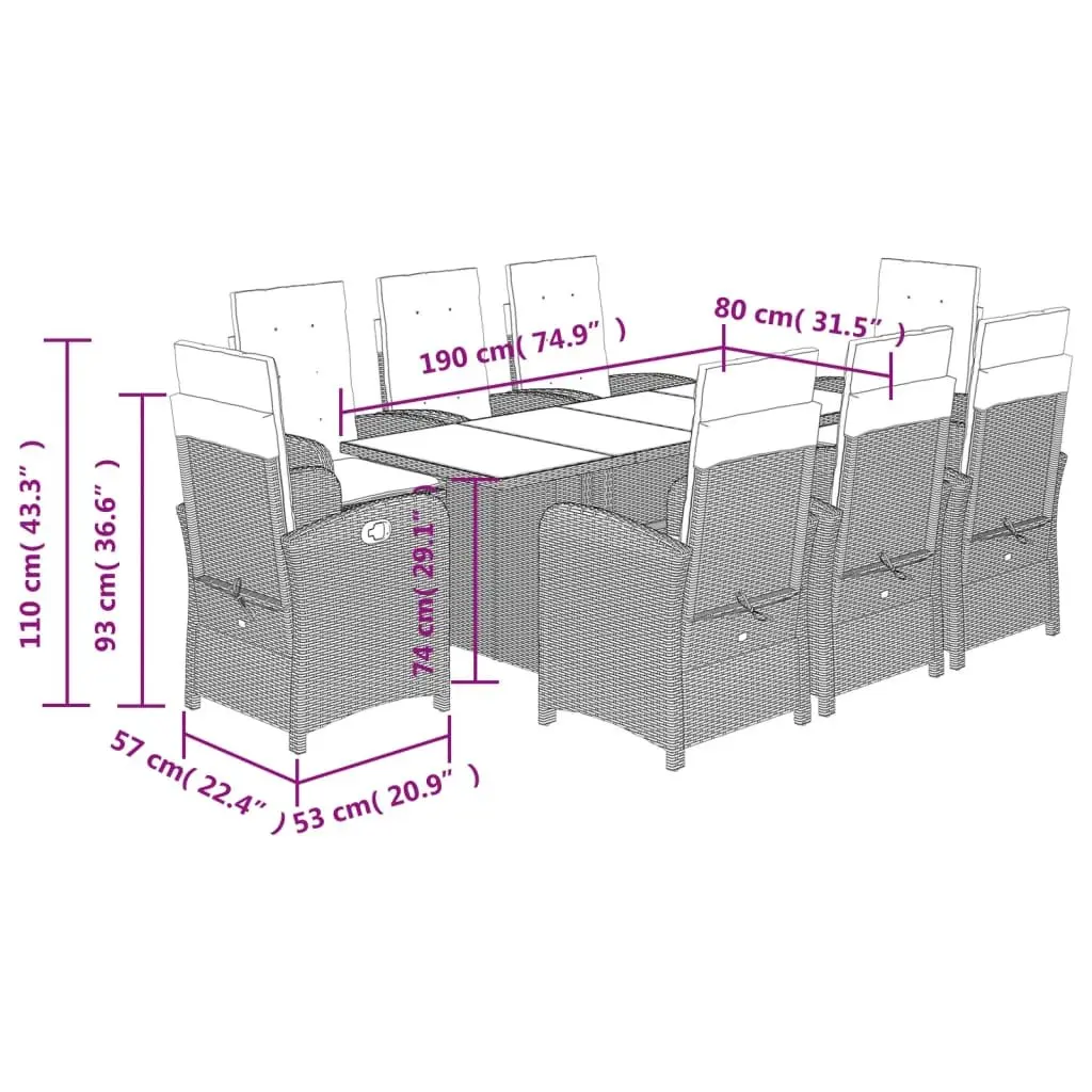 9-Piece Grey Garden Dining Set