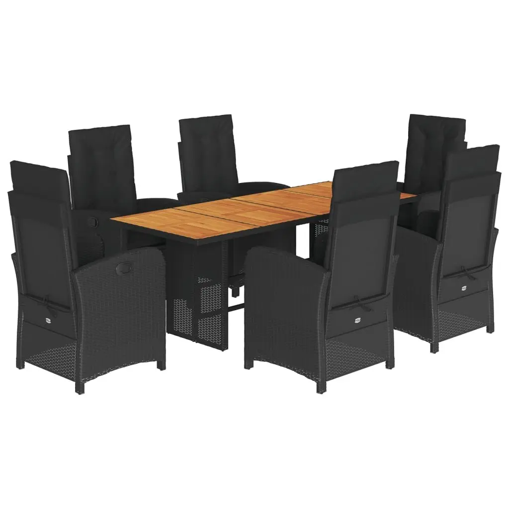 7 Piece Outdoor Garden Dining Set Black Poly Rattan Chairs Table Patio Furniture