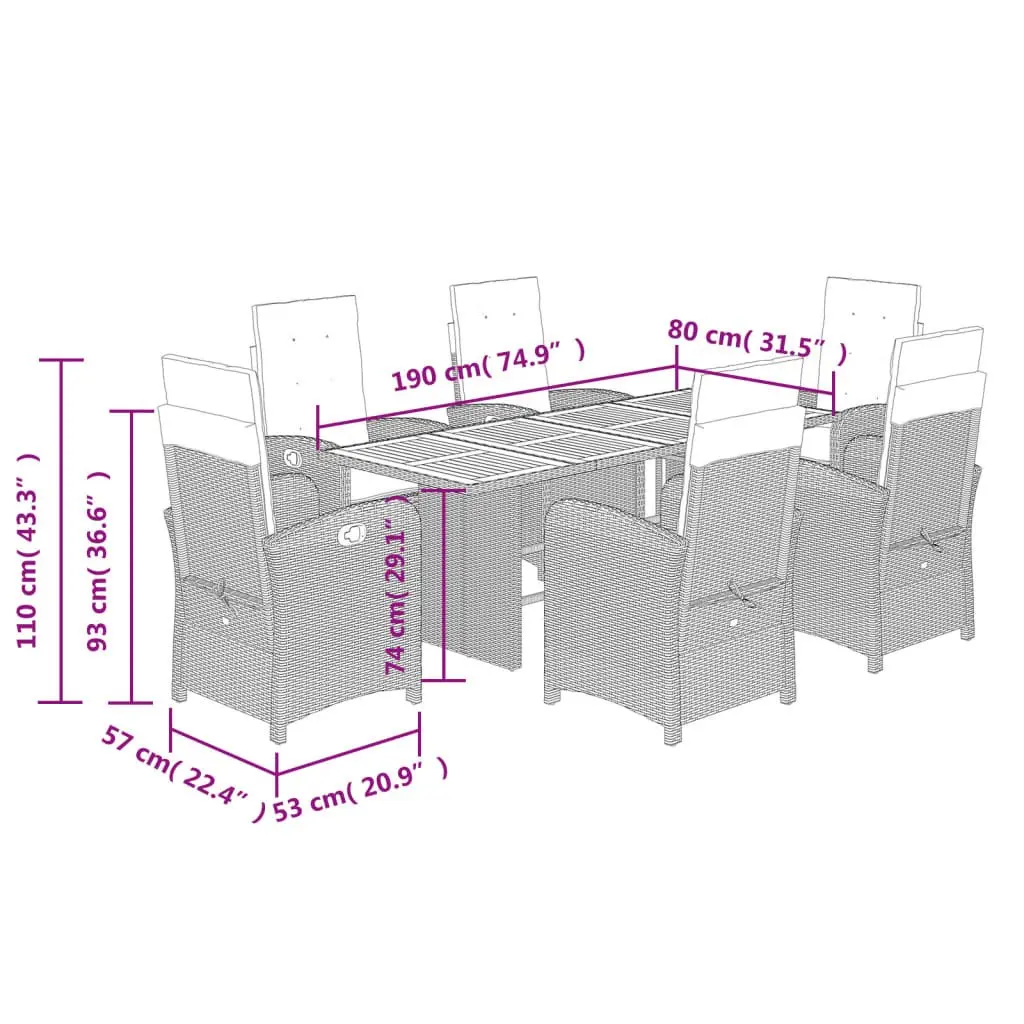 7 Piece Outdoor Garden Dining Set Black Poly Rattan Chairs Table Patio Furniture
