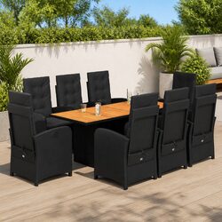 Specifications of 9 Piece Garden Dining Set Black Poly Rattan