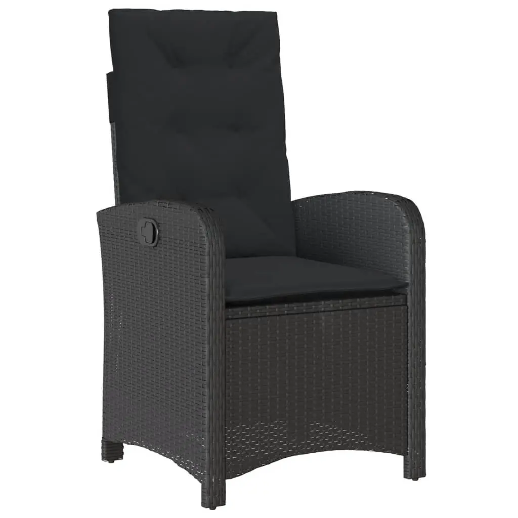 9-Piece Black Poly Rattan Dining Set with Acacia Top