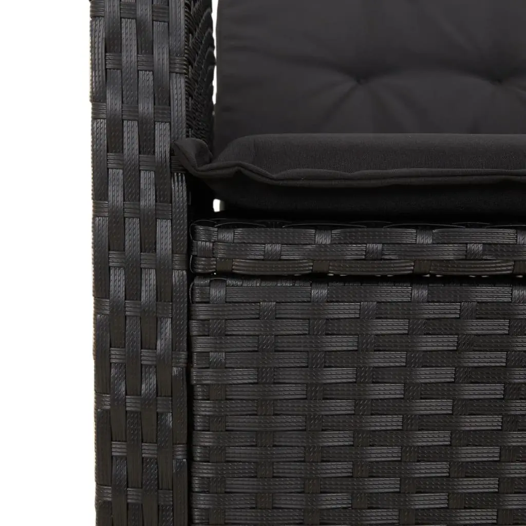 9-Piece Black Poly Rattan Dining Set with Acacia Top