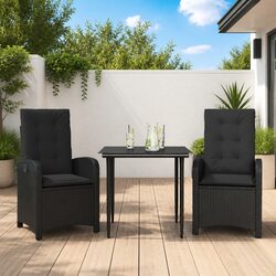Black Poly Rattan Garden Dining Set - 3 Pieces with Cushions