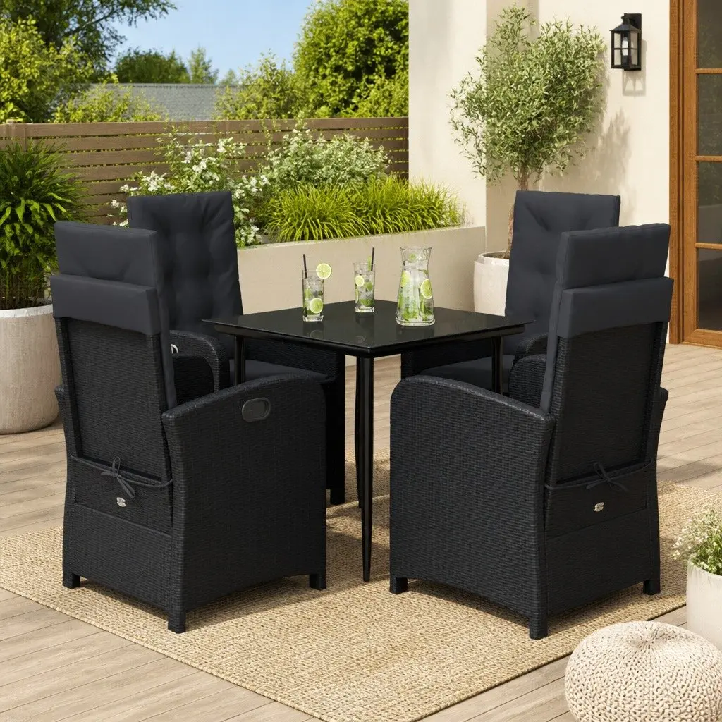 Outdoor Dining Set 5 Piece Garden Furniture PE Rattan Chairs Table Cushions