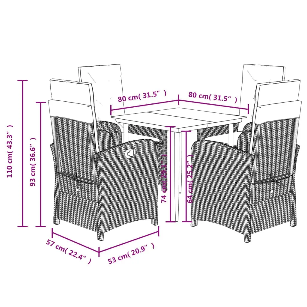 Outdoor Dining Set 5 Piece Garden Furniture PE Rattan Chairs Table Cushions