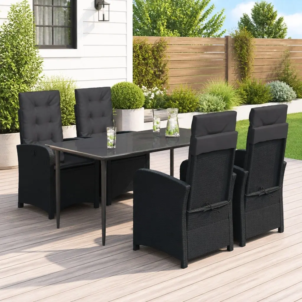 Garden Dining Set 5 Piece Outdoor Patio Furniture Black Poly Rattan with
