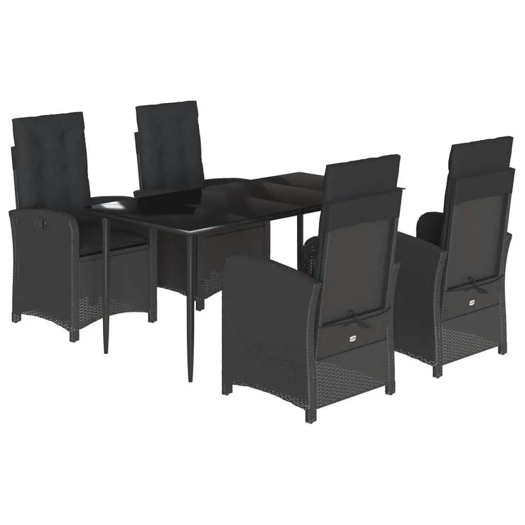 Garden Dining Set 5 Piece Outdoor Patio Furniture Black Poly Rattan with